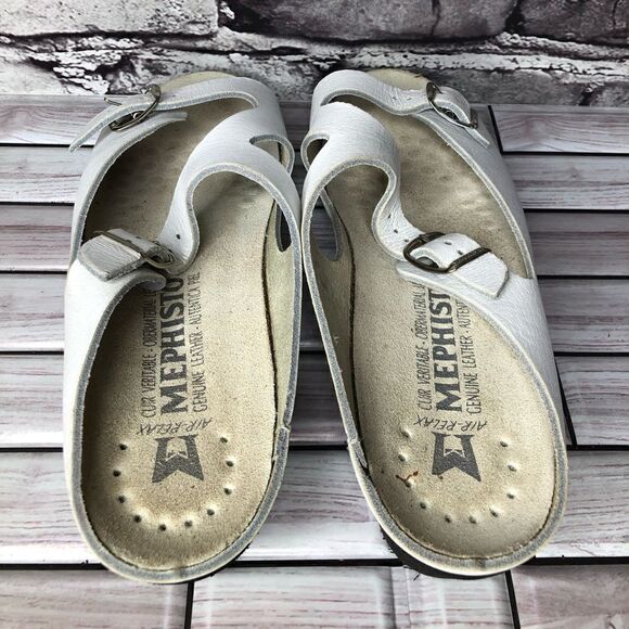 Mephisto White Genuine Leather Wedge Slides Strap Sandals Women’s Sz 42EU/11M US - Picture 9 of 16